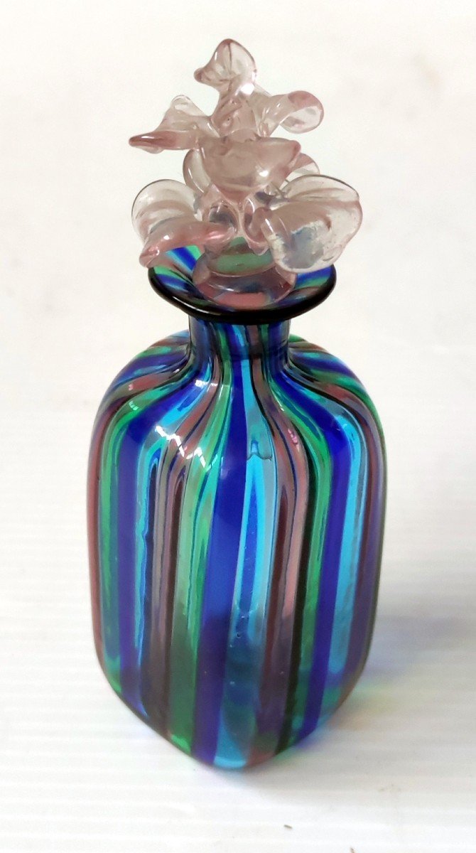 Zanfirico Murano Blown Glass Perfume Bottle Flower Shape Stem Stopper 20th Century