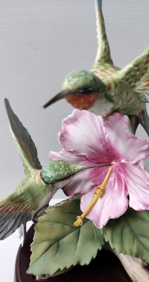 Statue Group Bird Hummingbird Porcelain Kaiser Sign Germany Hand Painted No. 184-photo-3