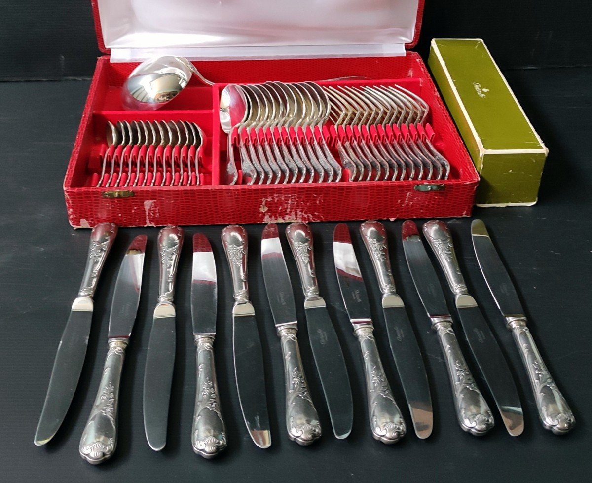 49 Piece Silver Plated Cutlery Set Christophe Orfevre Oc Marly Model 20th Century