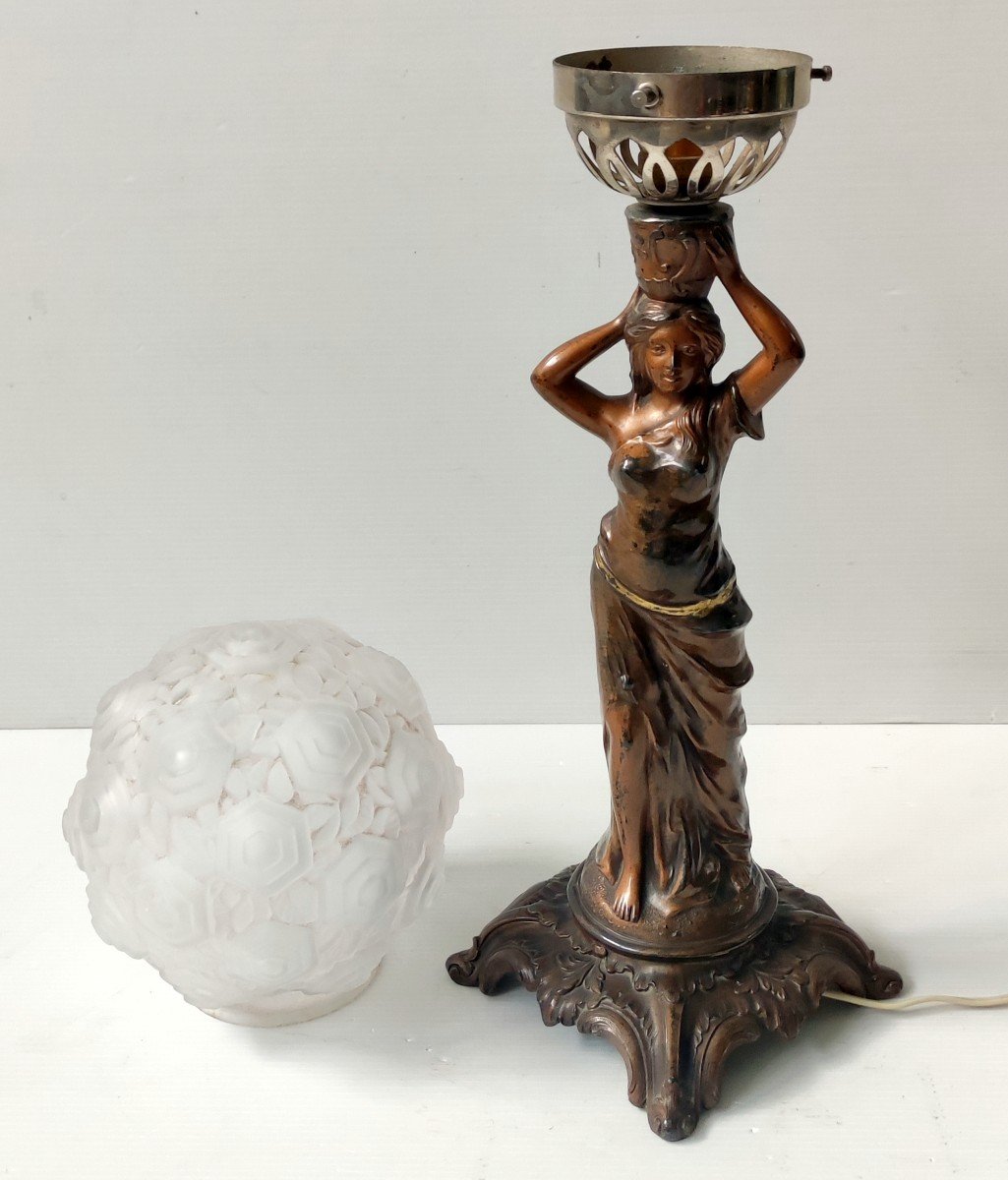 Floor Lamp Statue Woman In Regul Globe Frosted Glass Art Deco-photo-2