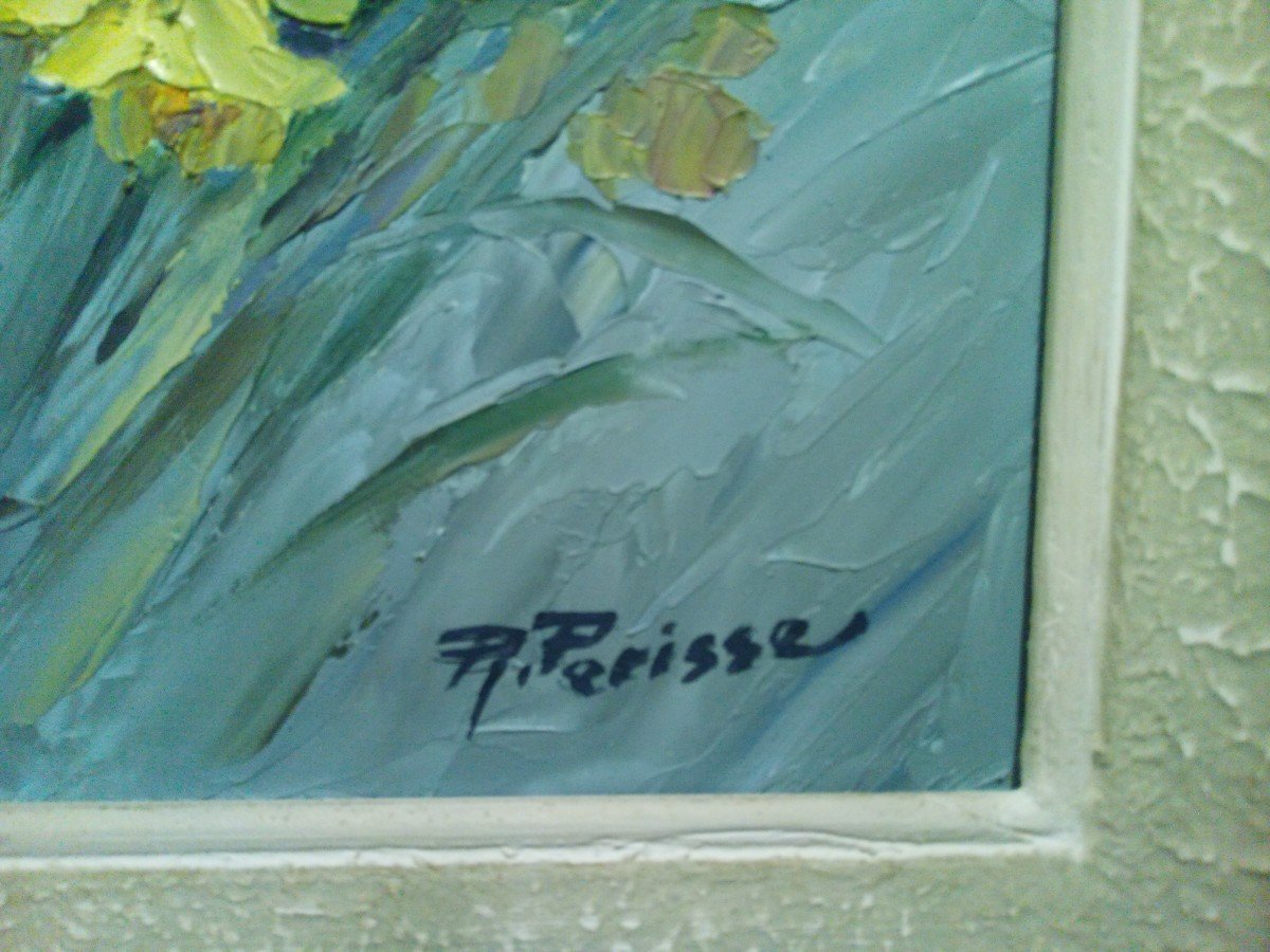 Oil Painting Sign R. Perisse Bouquet De Marguerites 1897-1969 Nancy-photo-3