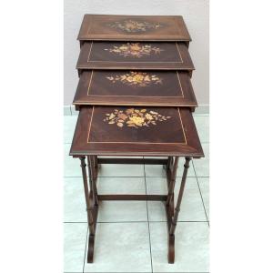 Series 4 Nesting Table Rosewood Marquetry Floral Decor XIXth Napoleon III