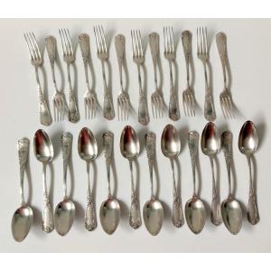 Menagere 24 Cutlery 12 Spoon 12 Fork Silver Plate 40 Gr Louis XV Style