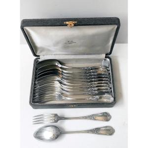 12-piece Cutlery Set 6 Spoons 6 Forks Silver Plate Fresnais Art Nouveau Period