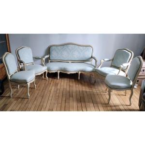 Living Room Bench 2 Armchairs 2 Chairs Louis-philippe Style Cotton Fabric Louis XVI Style