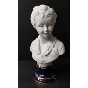 Statue Bust Of Young Girl After Houdon Limoges Porcelain Signed Tharaud France Height 40 Cm