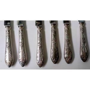 12 Dessert Knives Entremets Sfam Louis XVI Model Silver Plate Hallmark 12 Gr