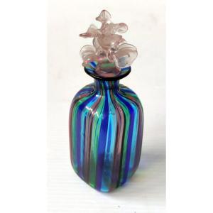 Zanfirico Murano Blown Glass Perfume Bottle Flower Shape Stem Stopper 20th Century