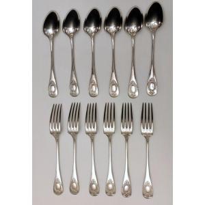 12 Piece Cutlery Set 6 Spoons 6 Forks Silver Plate Hallmark 60 Louis XV Style