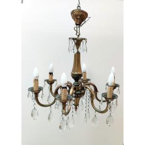 Chandelier Tassels Gilded Bronze Frame Sign Mod Dep Lamp-art Louis XV Style 6 Lights 20th Century