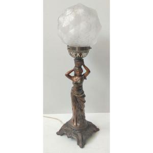 Floor Lamp Statue Woman In Regul Globe Frosted Glass Art Deco