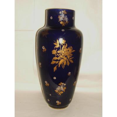 Grand Amphora Vase Gres Majolica Flower And Butterfly Sarreguemines Epoque 1900