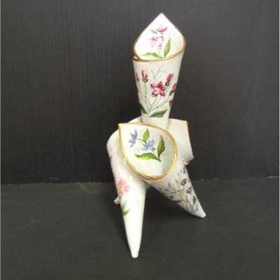 Tripod Vase 3 Cornet St Clement Nineteenth Floral Decor And Dragonfly Painted Handmade Galle