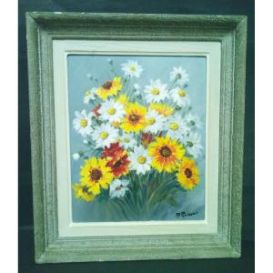 Oil Painting Sign R. Perisse Bouquet De Marguerites 1897-1969 Nancy