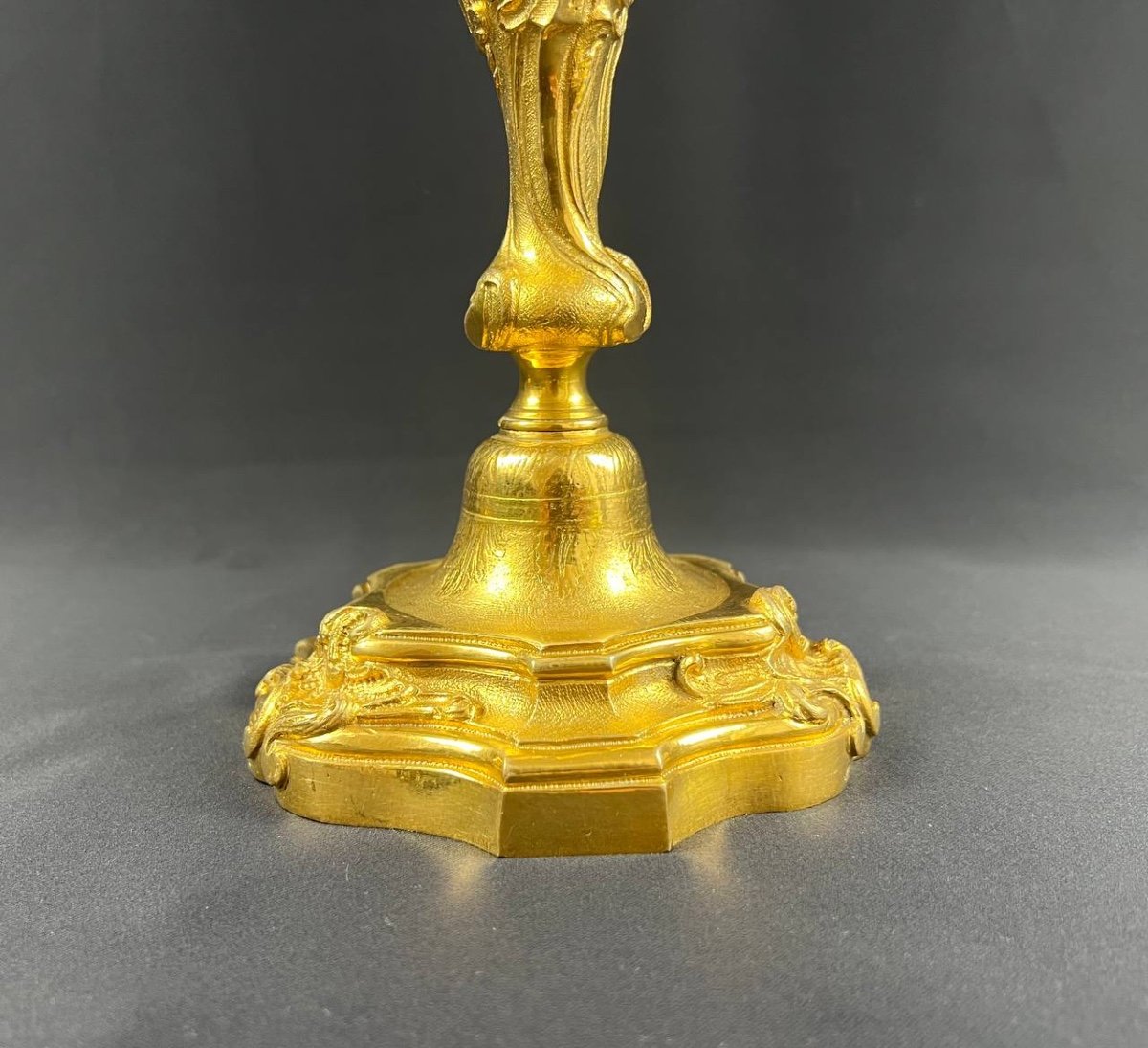 Pair Of Louis XV Style Candlesticks In Gilt Bronze.-photo-4