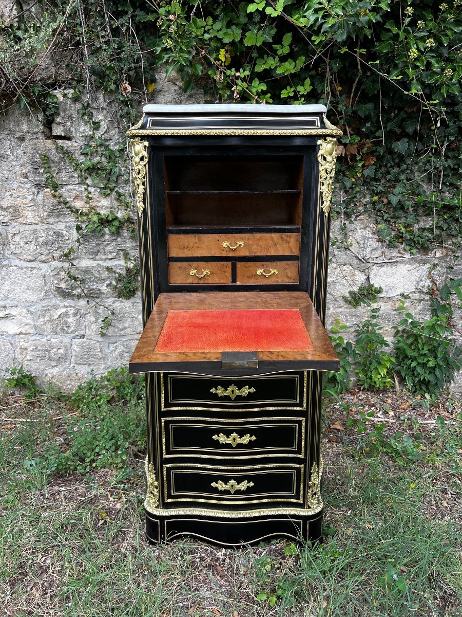 Secretary In Blackened Wood Napoleon III Period. Stamp From Maison Perot.-photo-7