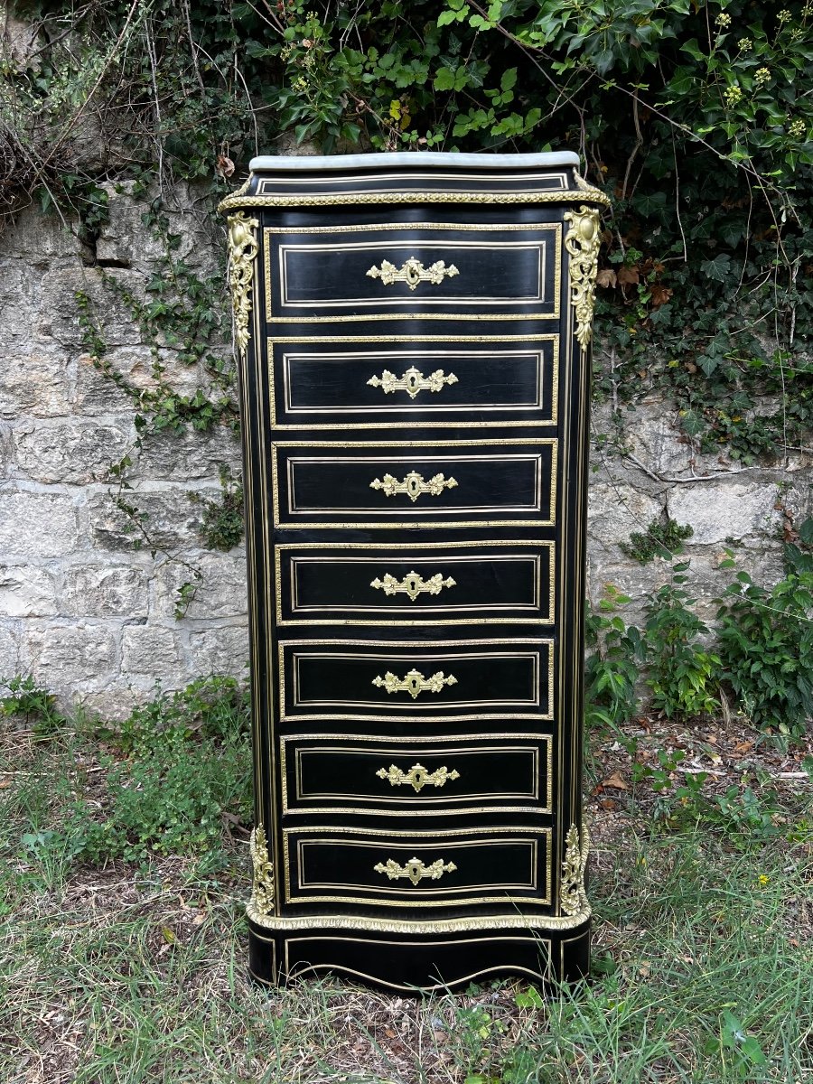 Secretary In Blackened Wood Napoleon III Period. Stamp From Maison Perot.