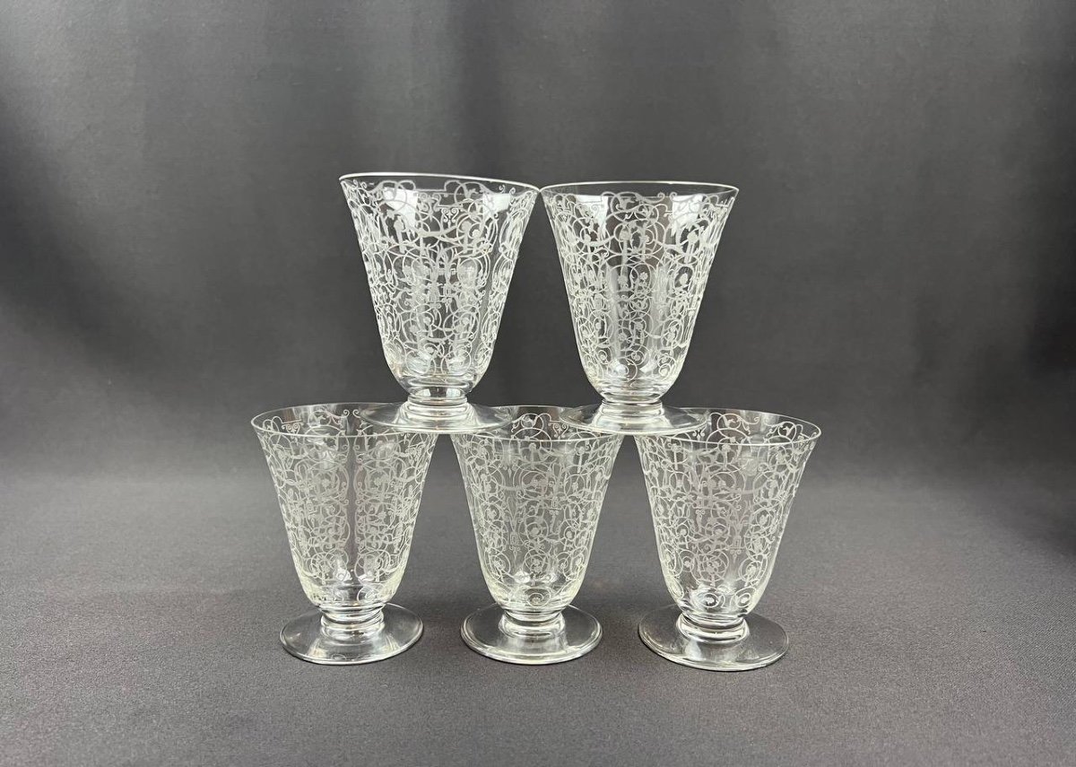 Set Of 2 Baccarat Crystal Carafes And 5 Glasses Michelangelo Model-photo-2