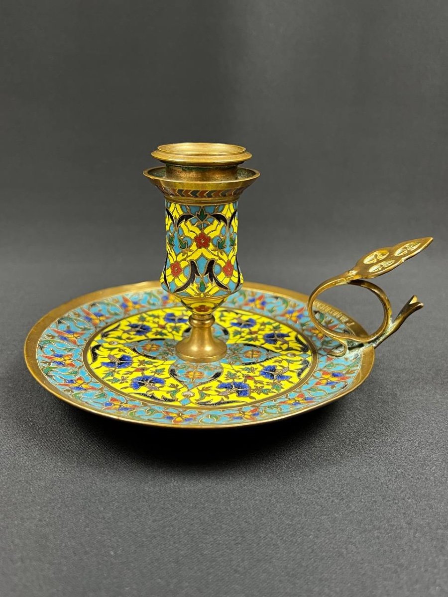 Cloisonné Enamel Candle Holder Signed F. Barbedienne-photo-4