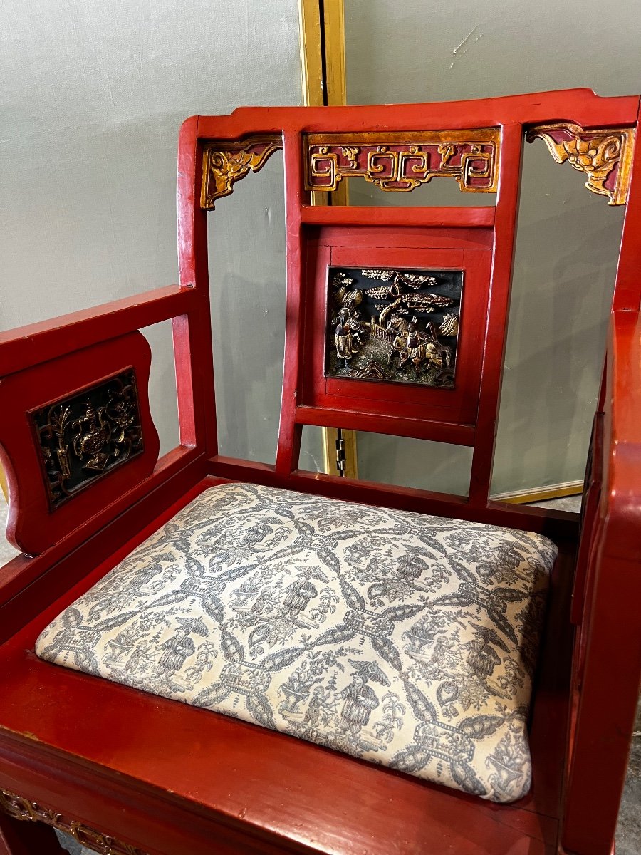 Pair Of Chinese Red Lacquer Armchairs-photo-4