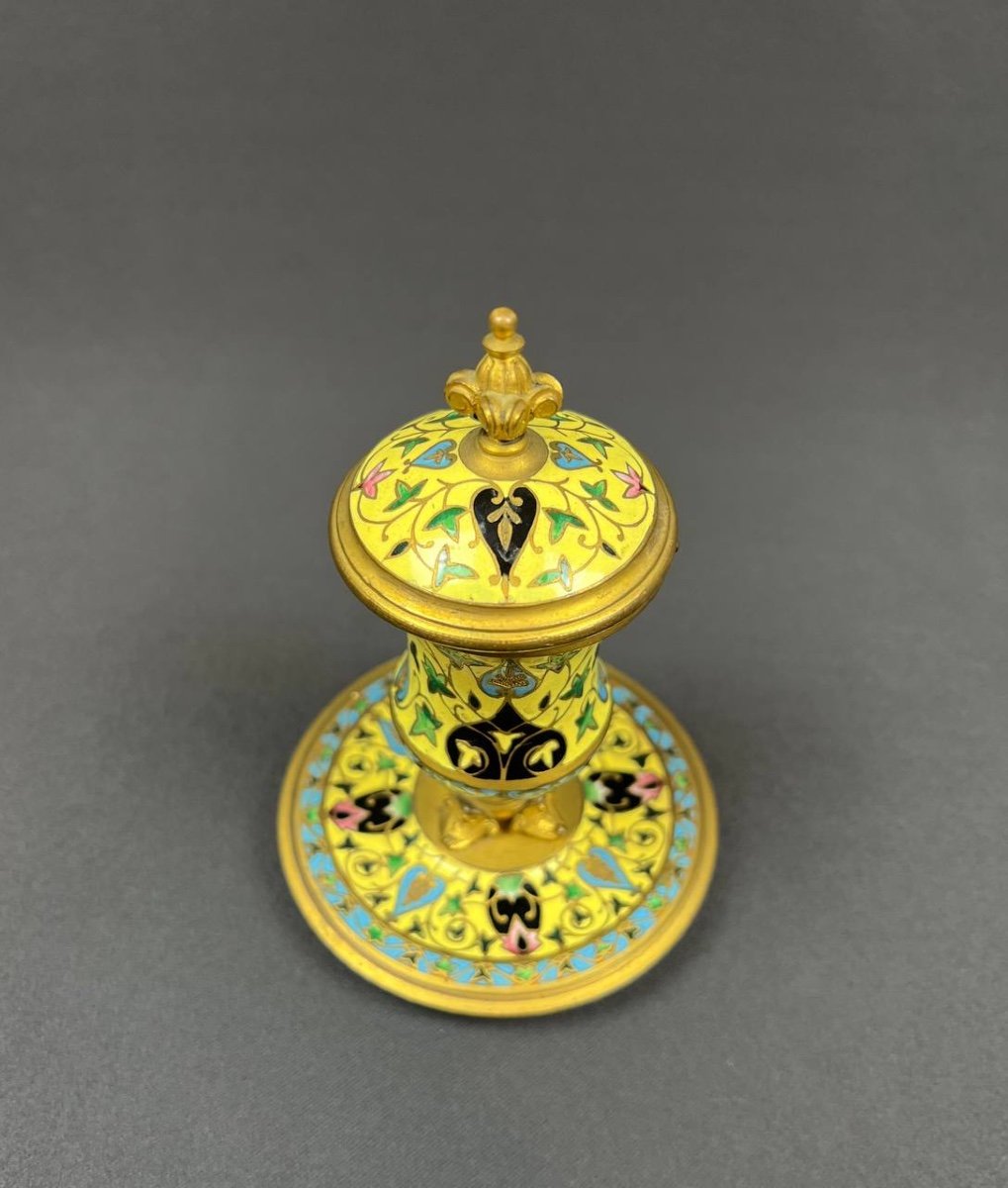 Cloisonné Bronze Inkwell, Enameled - F. Barbedienne (attributed To)-photo-3