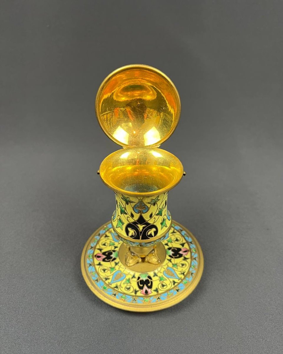 Cloisonné Bronze Inkwell, Enameled - F. Barbedienne (attributed To)-photo-4