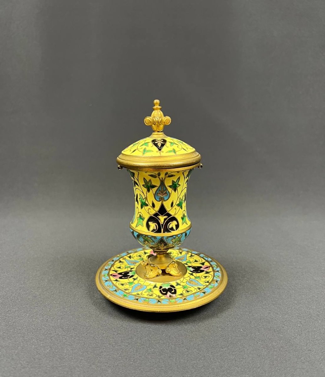 Cloisonné Bronze Inkwell, Enameled - F. Barbedienne (attributed To)