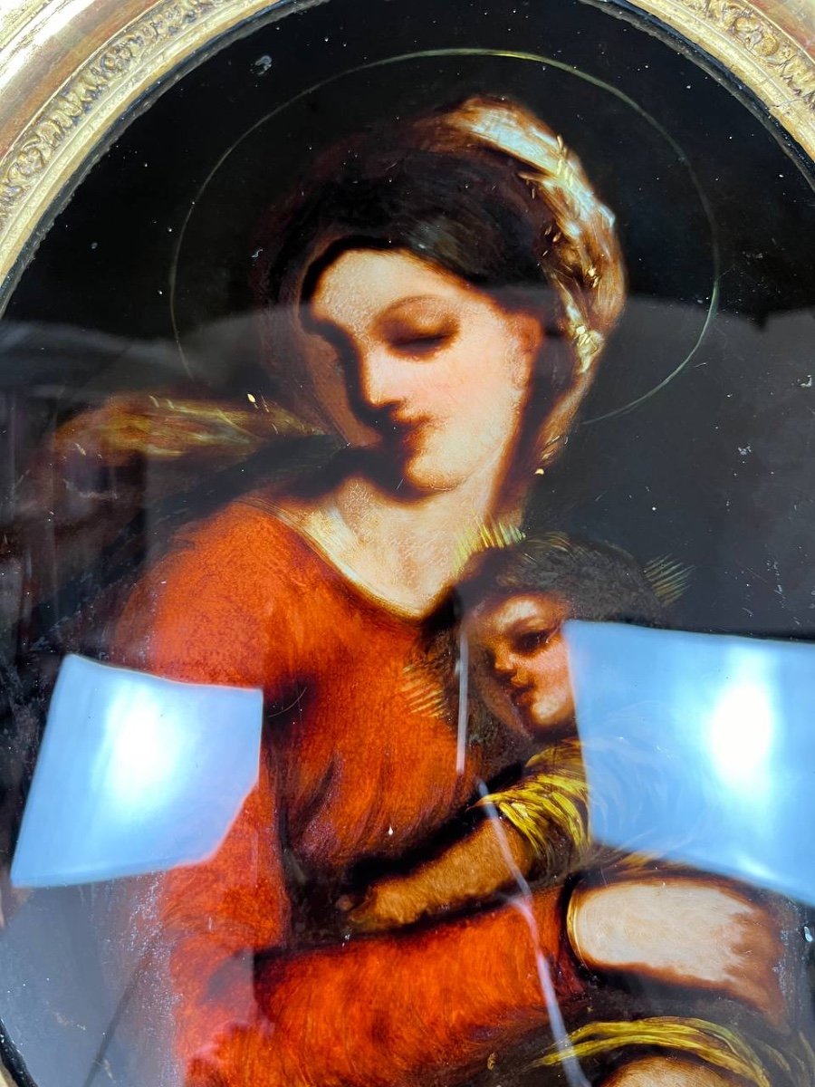 Vierge à l'Enfant, Fixé Sous Verre. école Française Du XIX Siècle-photo-6