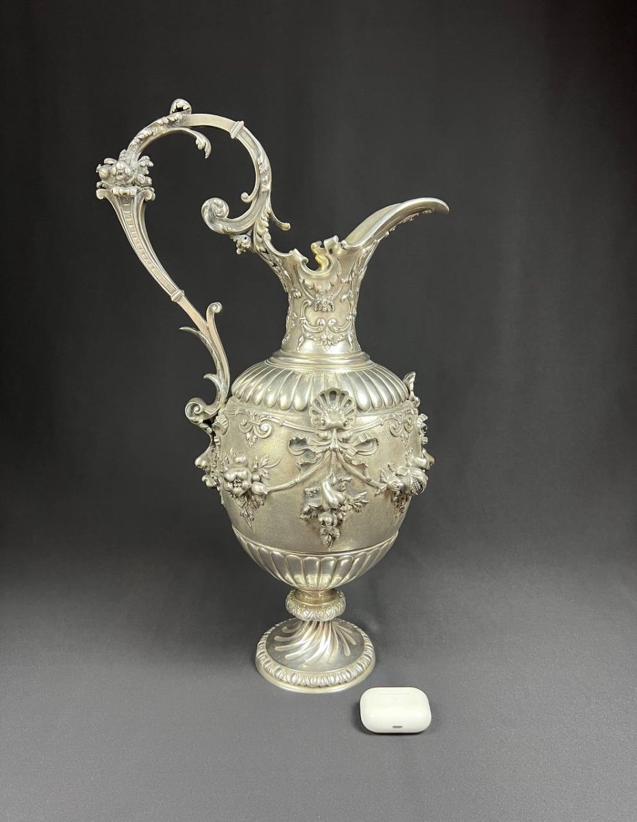 Ewer In Chiseled Bronze, Silver Plated - Cardeilhac Paris-photo-2