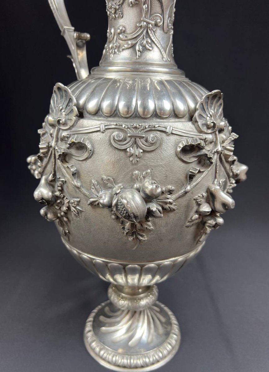 Ewer In Chiseled Bronze, Silver Plated - Cardeilhac Paris-photo-3