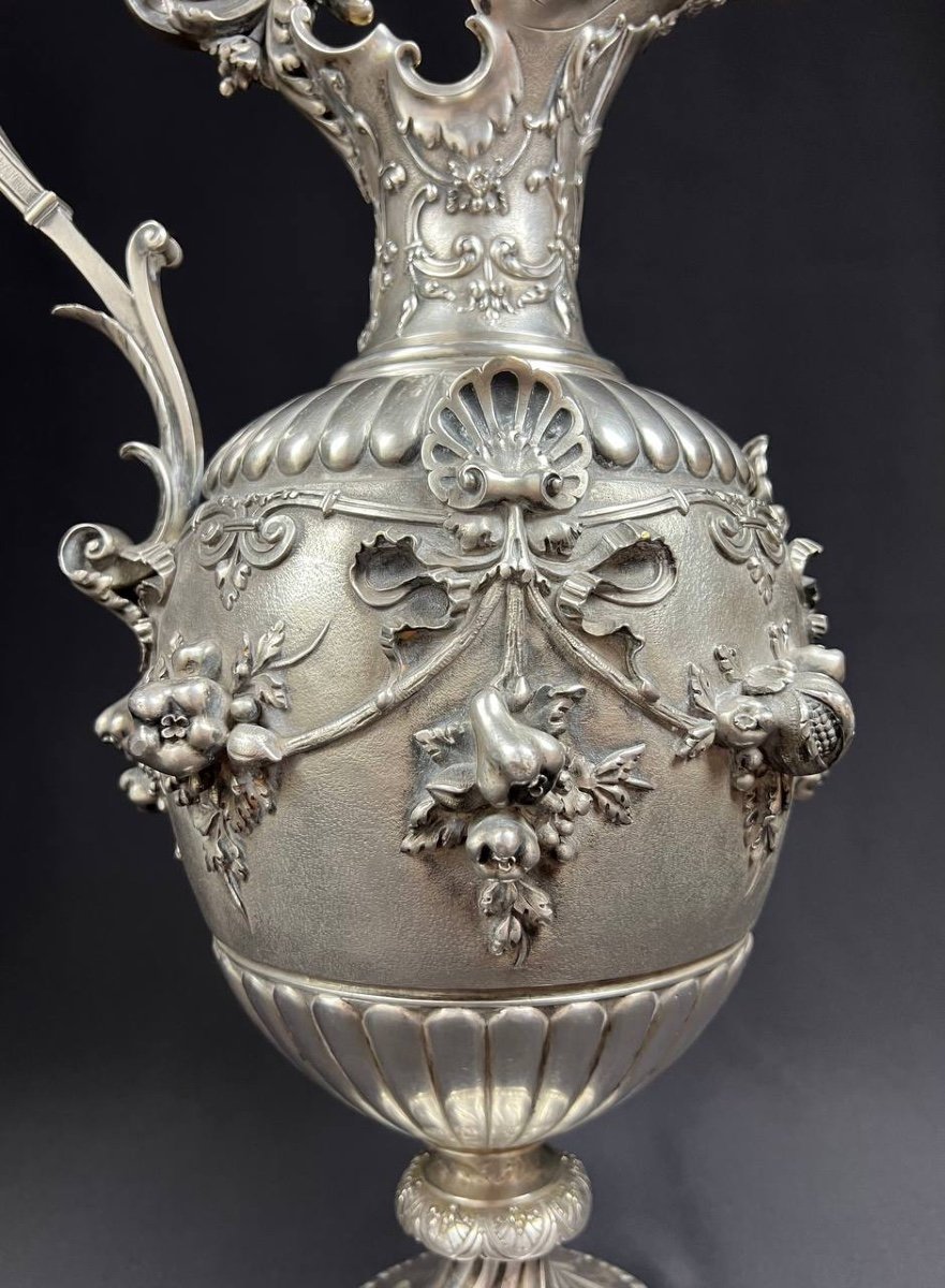 Ewer In Chiseled Bronze, Silver Plated - Cardeilhac Paris-photo-4