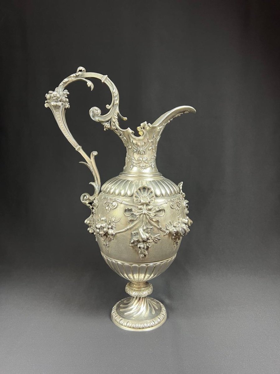 Ewer In Chiseled Bronze, Silver Plated - Cardeilhac Paris