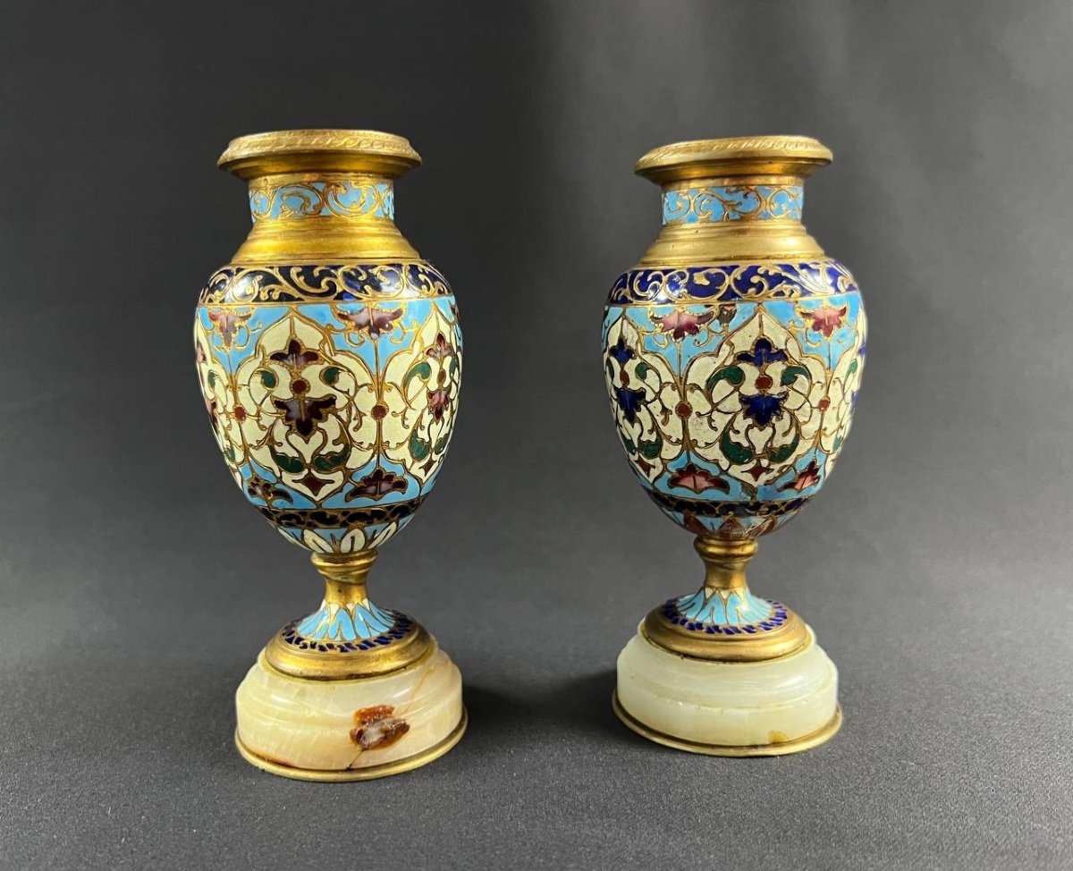 Paire De Vases Balustre En émail Cloisonné-photo-3