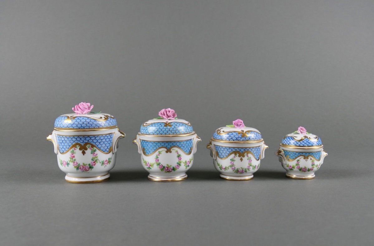 Set Of 4 Paris Porcelain Covered Pots