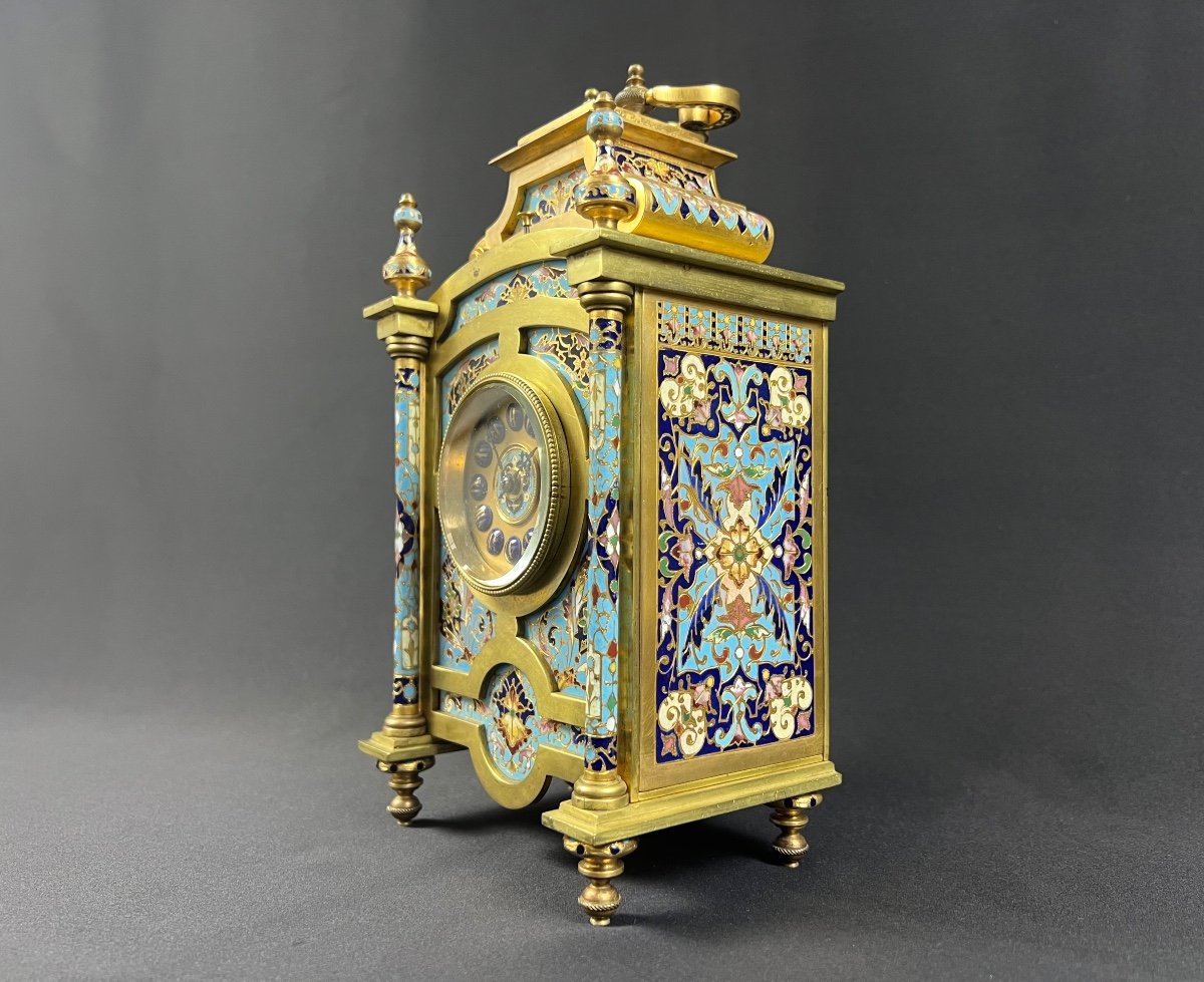 Pendule De Voyage En Bronze Doré Et émail Cloisonné, Fin Du XIX Siècle -photo-4