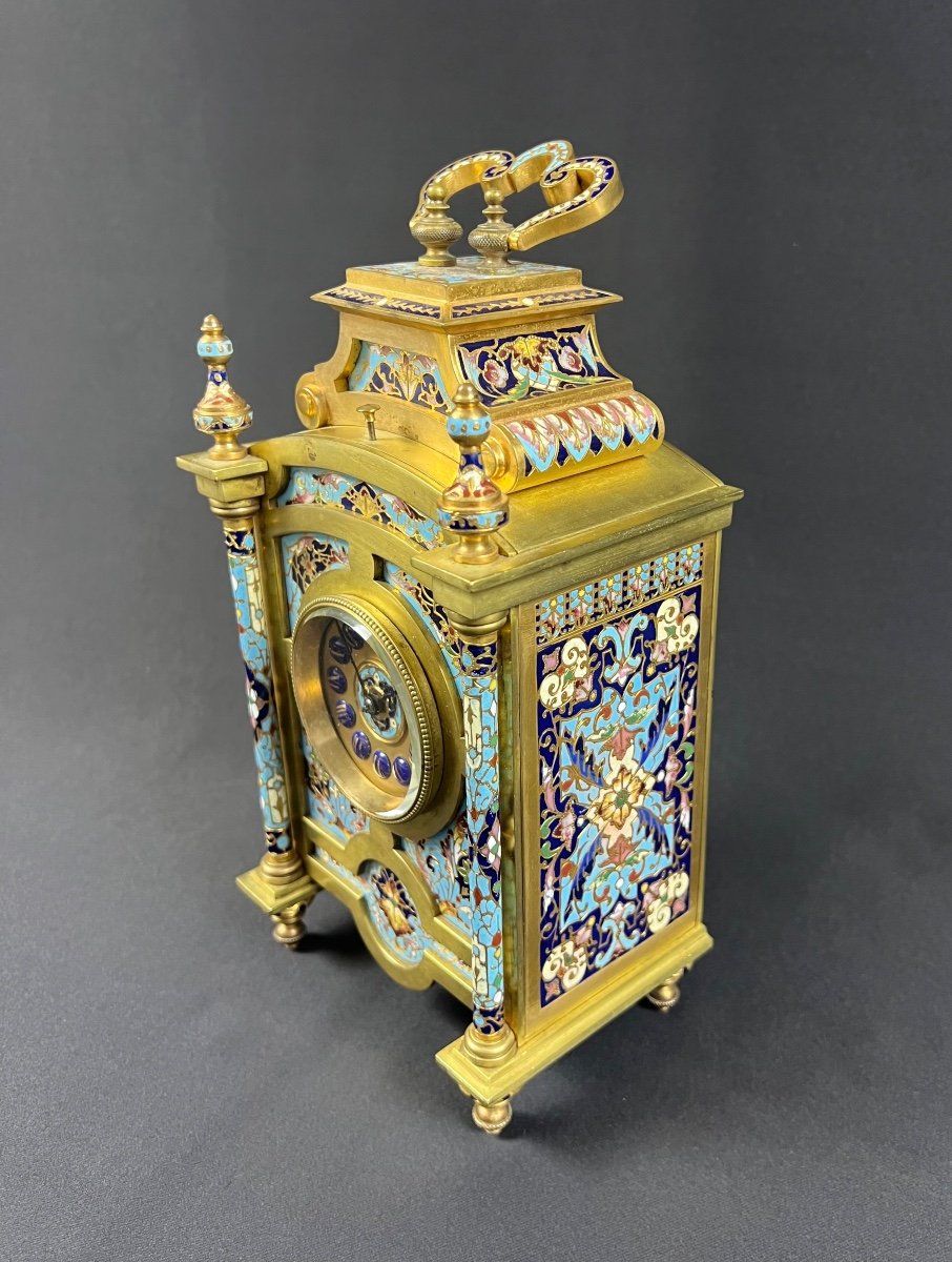 Pendule De Voyage En Bronze Doré Et émail Cloisonné, Fin Du XIX Siècle -photo-1