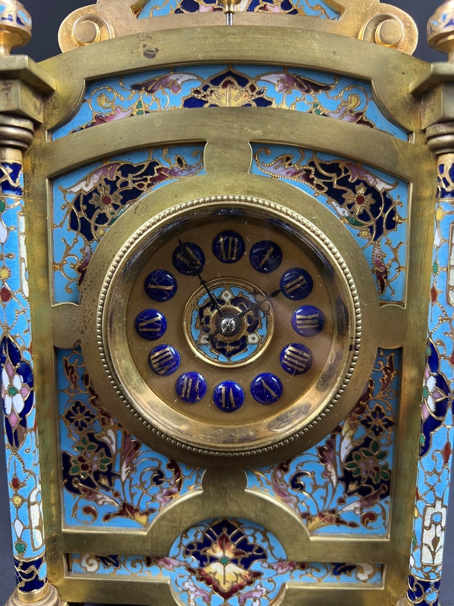 Pendule De Voyage En Bronze Doré Et émail Cloisonné, Fin Du XIX Siècle -photo-6