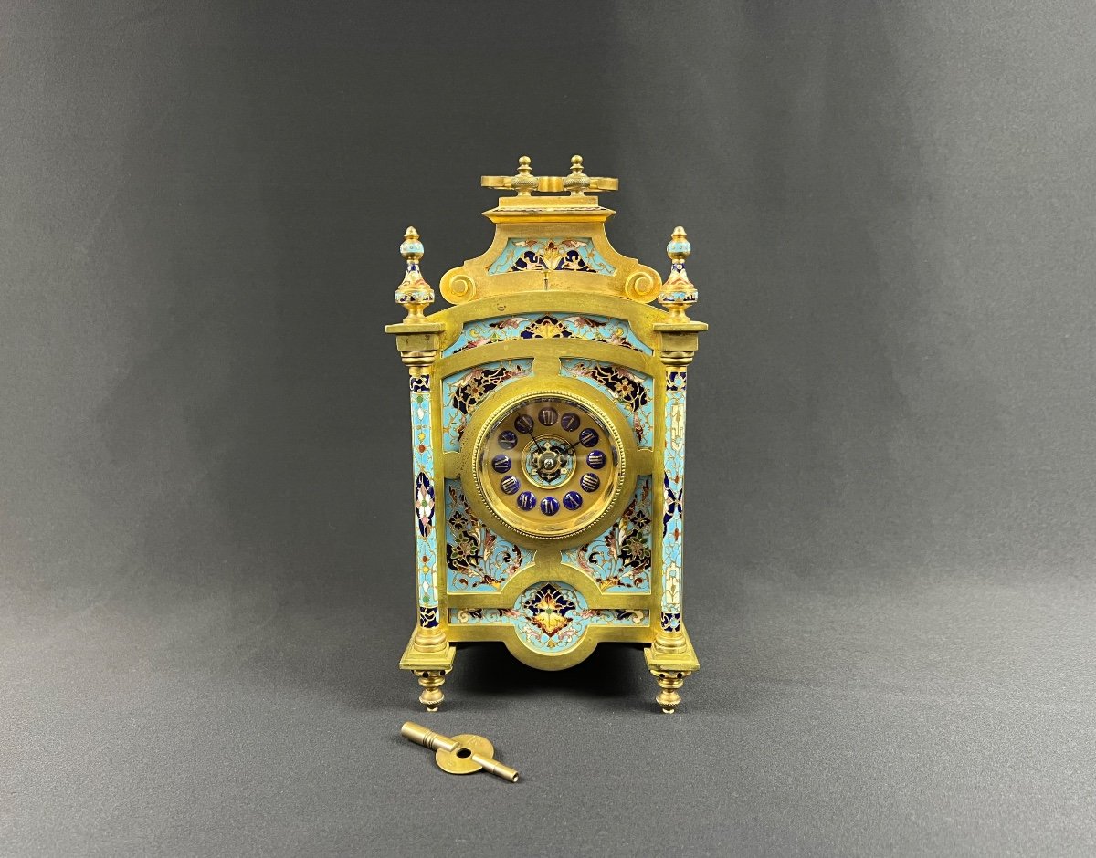 Pendule De Voyage En Bronze Doré Et émail Cloisonné, Fin Du XIX Siècle -photo-8