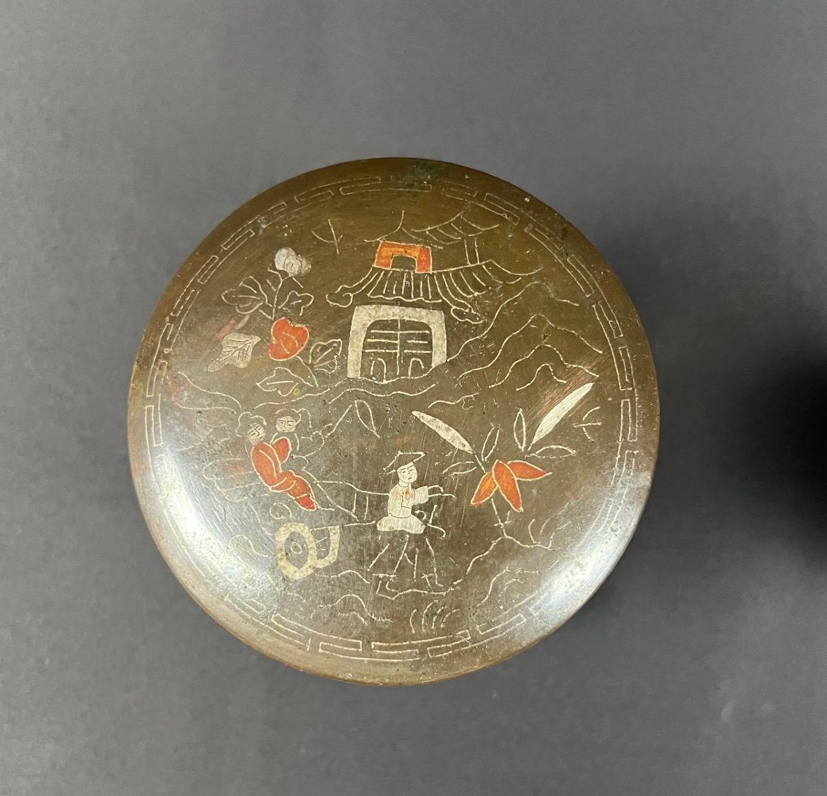 Opium Service In Patinated Copper With Silver Inlay. Indochina-photo-2