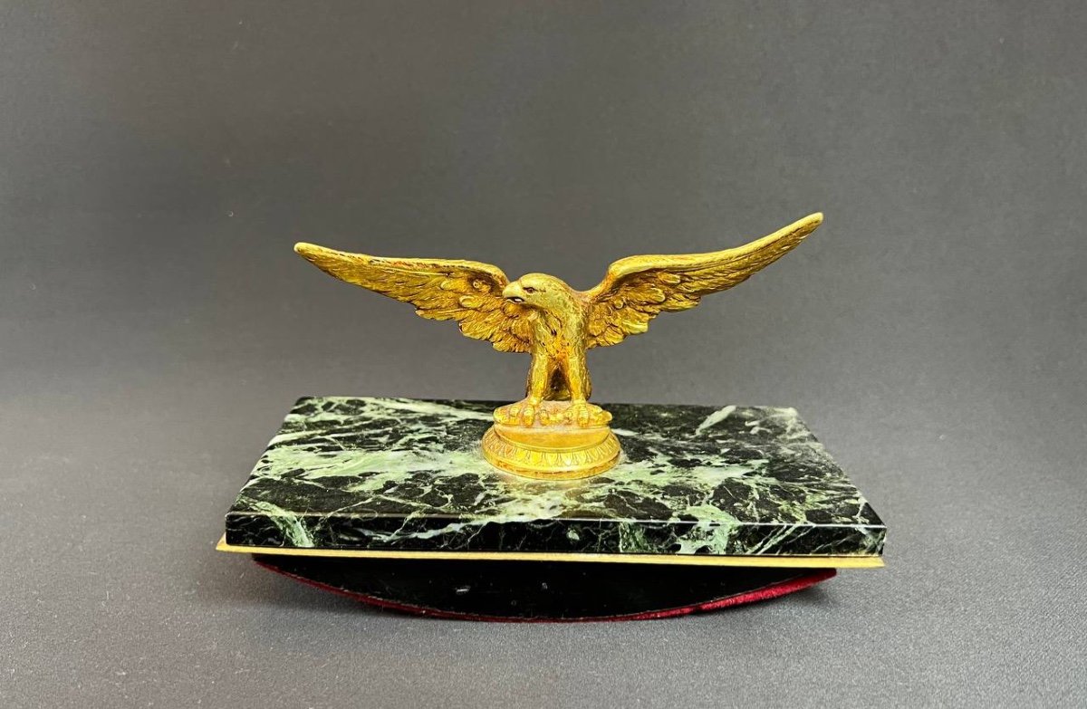 Empire Style Green Marble And Gilt Bronze Inkwell With Eagle Decor-photo-4