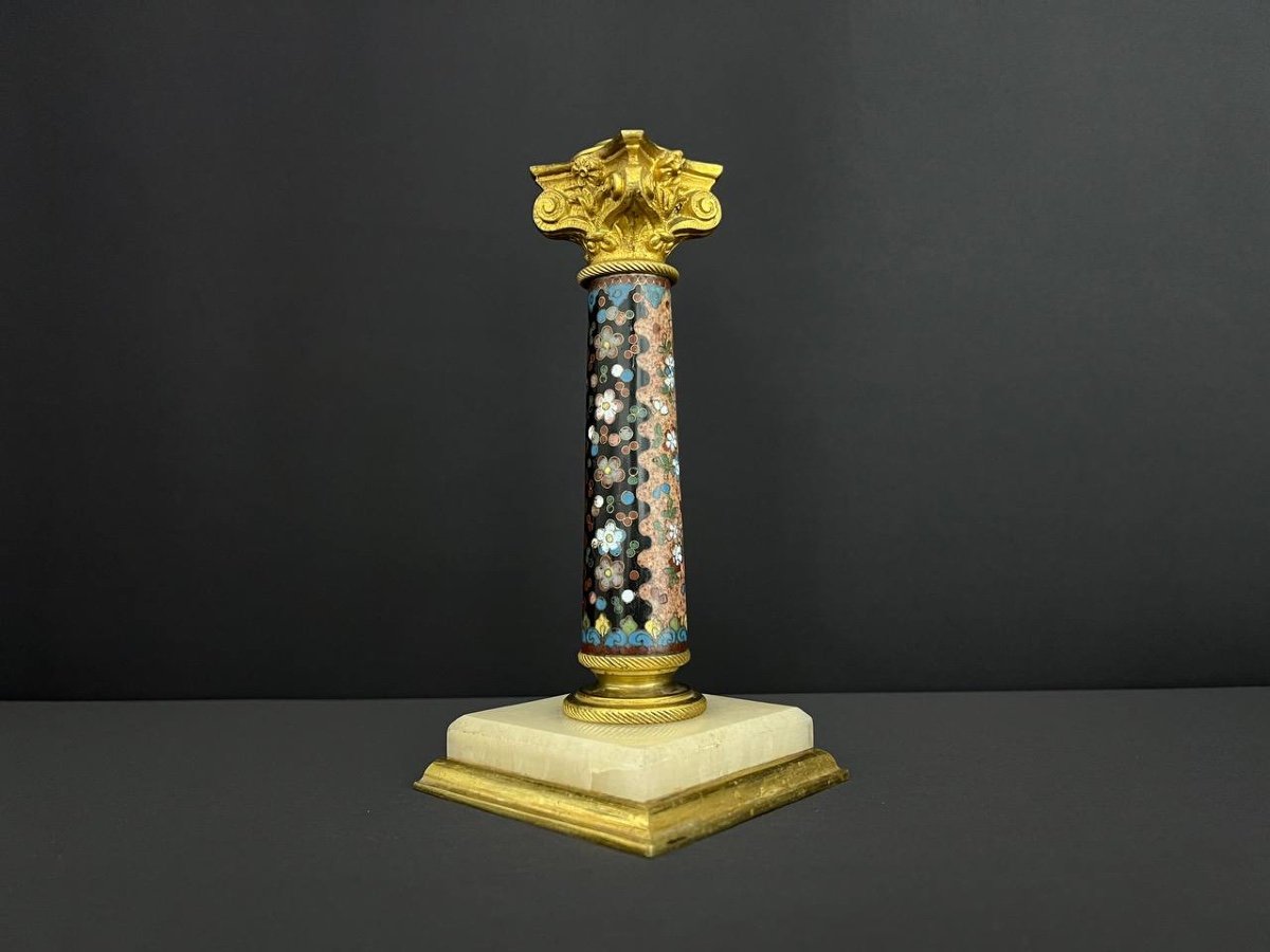 Oil Lamp Base In Onyx, Gilt Bronze And Cloisonné Enamels-photo-2