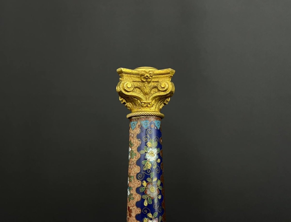 Oil Lamp Base In Onyx, Gilt Bronze And Cloisonné Enamels-photo-4