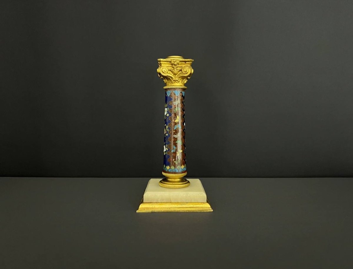 Oil Lamp Base In Onyx, Gilt Bronze And Cloisonné Enamels-photo-1