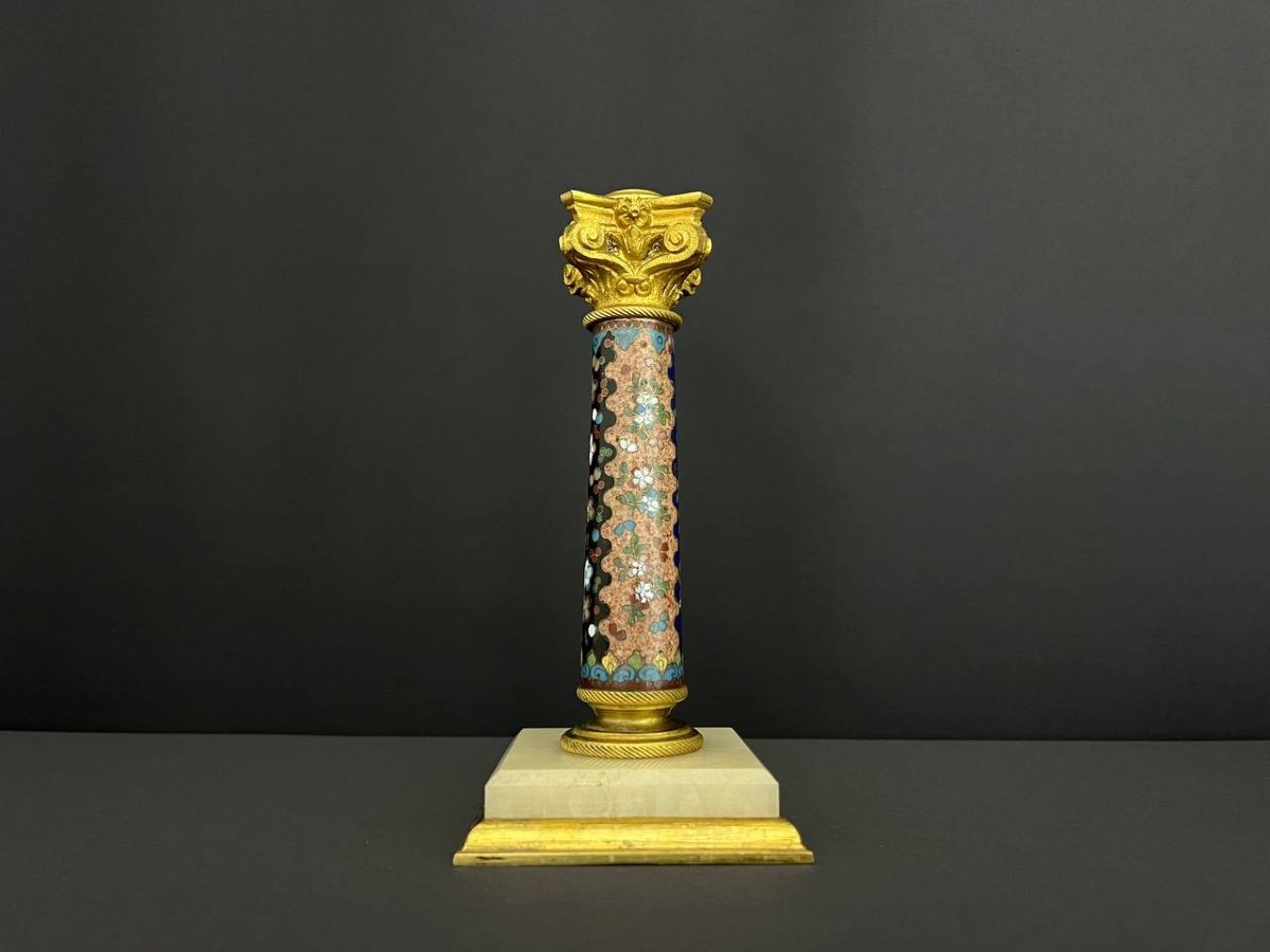 Oil Lamp Base In Onyx, Gilt Bronze And Cloisonné Enamels-photo-2