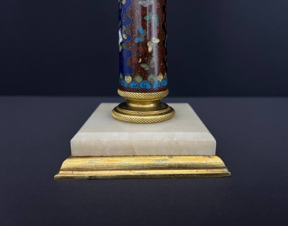 Oil Lamp Base In Onyx, Gilt Bronze And Cloisonné Enamels-photo-6