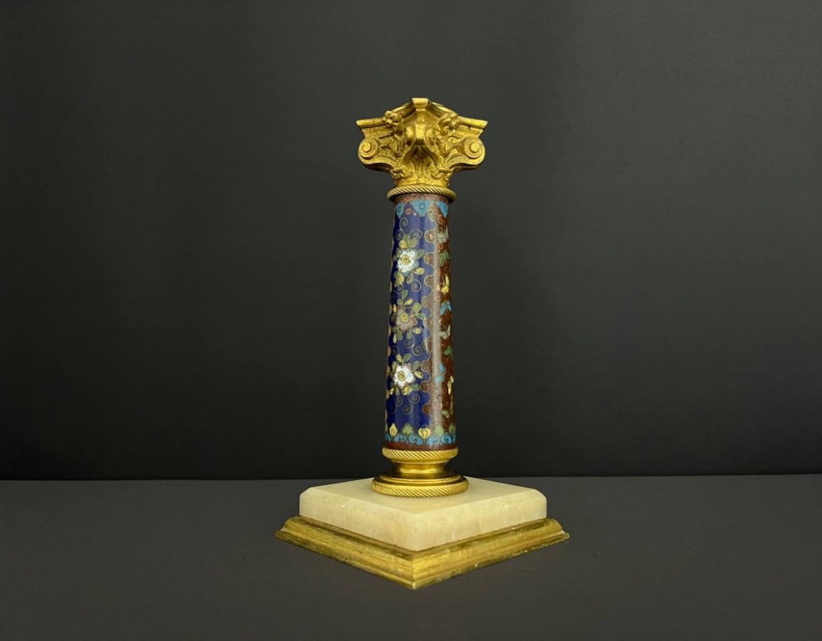 Oil Lamp Base In Onyx, Gilt Bronze And Cloisonné Enamels