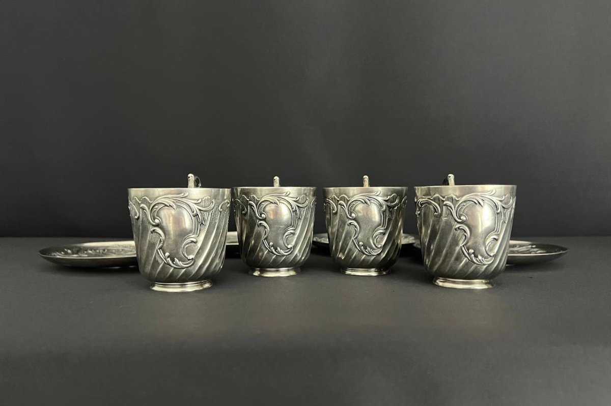 Gallia. Set Of 4 Cups And Saucers In Silver And Gold Metal-photo-6