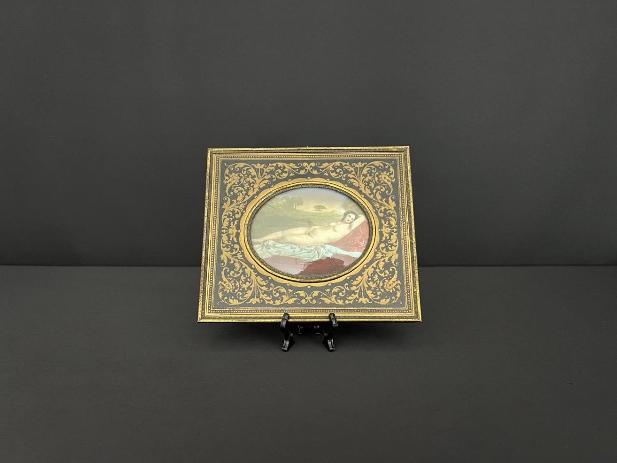 Pair Of Miniatures And Boulle Marquetry Frame Napoleon III Period-photo-2