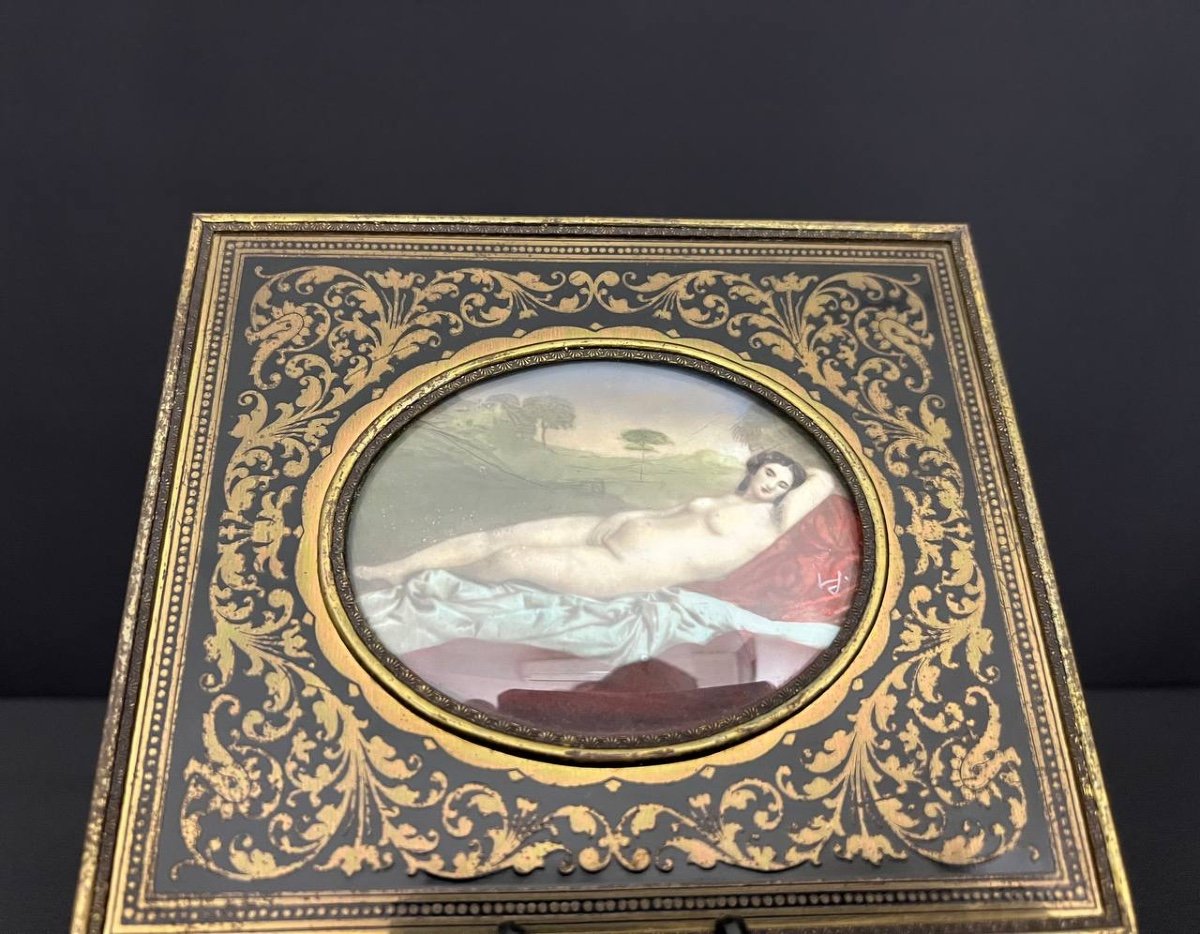 Pair Of Miniatures And Boulle Marquetry Frame Napoleon III Period-photo-3