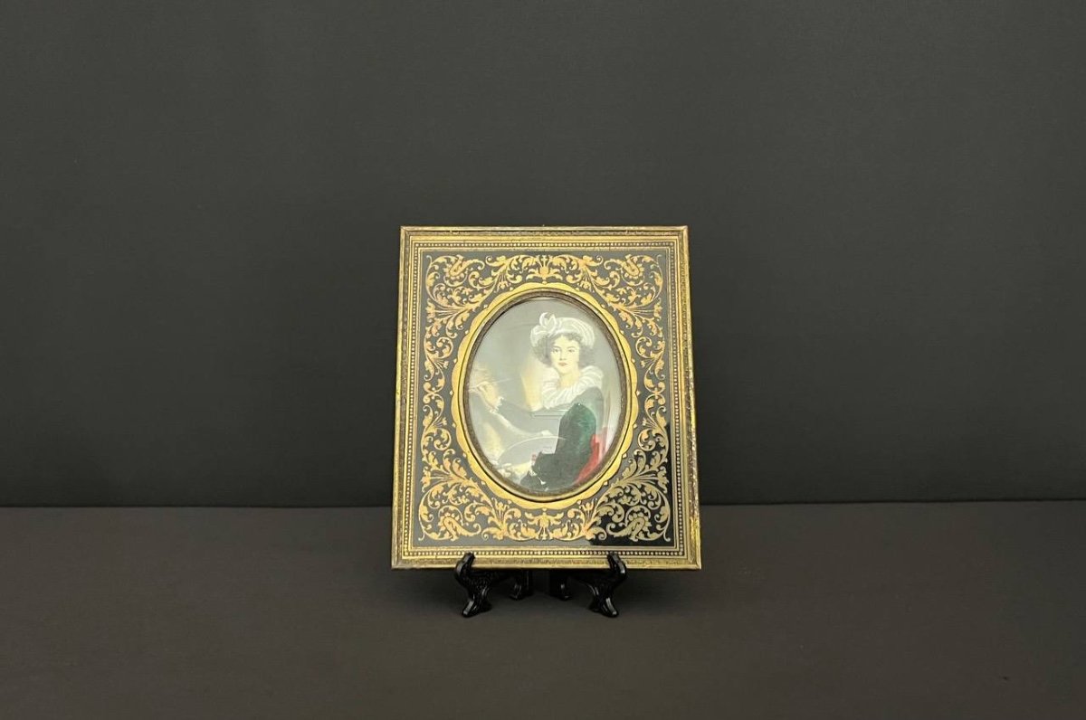 Pair Of Miniatures And Boulle Marquetry Frame Napoleon III Period-photo-4